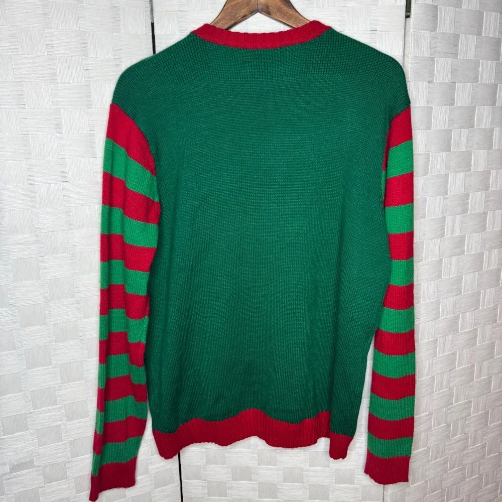 3D Pug Ugly Christmas Sweater Green Red Striped Plush Large